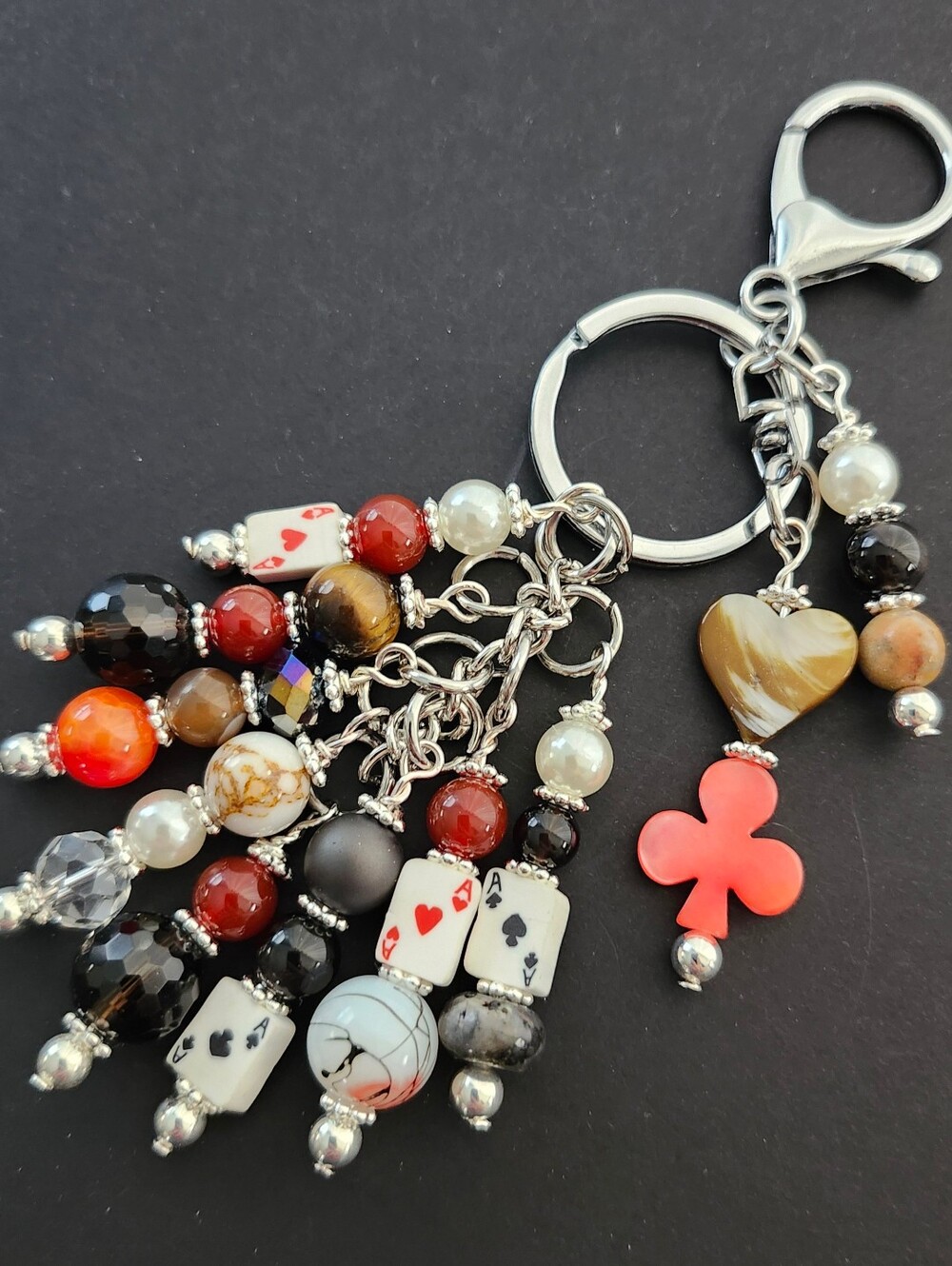 Gambler Purse Charm or Keychain Carnelian Tigers Eye Agate Handcrafted